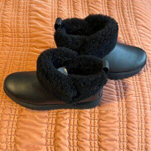 UGG Ultra Mini Alina Curled Genuine Shearling Platform Boot Black Leather  7W